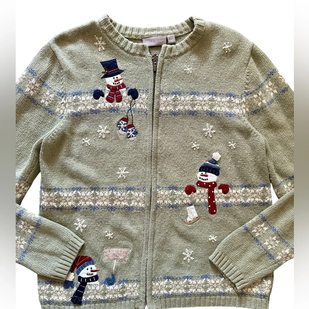 Croft & Barrow Women’s Medium Snowman Zip-Up Christmas Sweater - Picture 3 of 8
